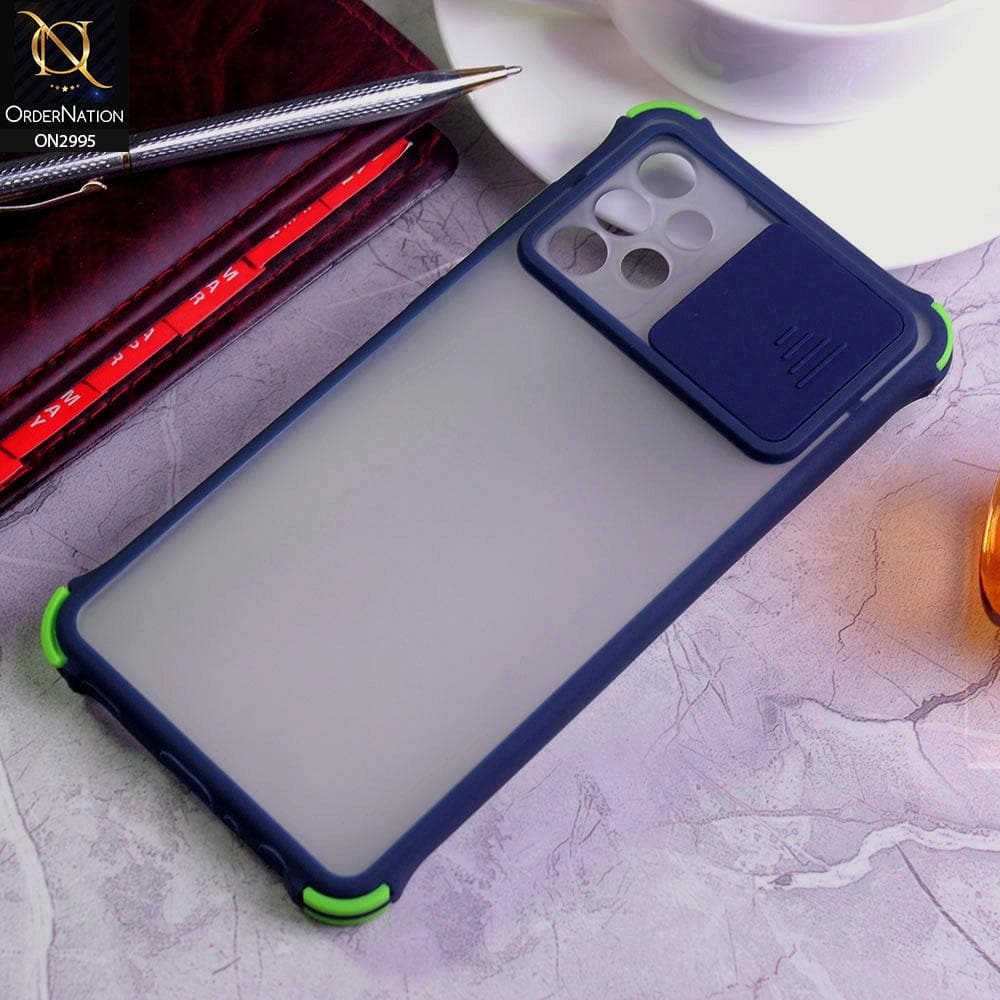 Samsung Galaxy A52 Cover - Blue - Shockproof Bumper Color Border Semi Transparent Camera Slide Protection Case