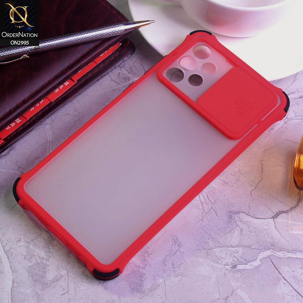 Samsung Galaxy A52s 5G Cover - Red - Shockproof Bumper Color Border Semi Transparent Camera Slide Protection Case