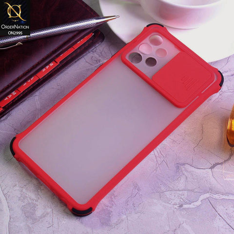 Samsung Galaxy A52 Cover - Red - Shockproof Bumper Color Border Semi Transparent Camera Slide Protection Case