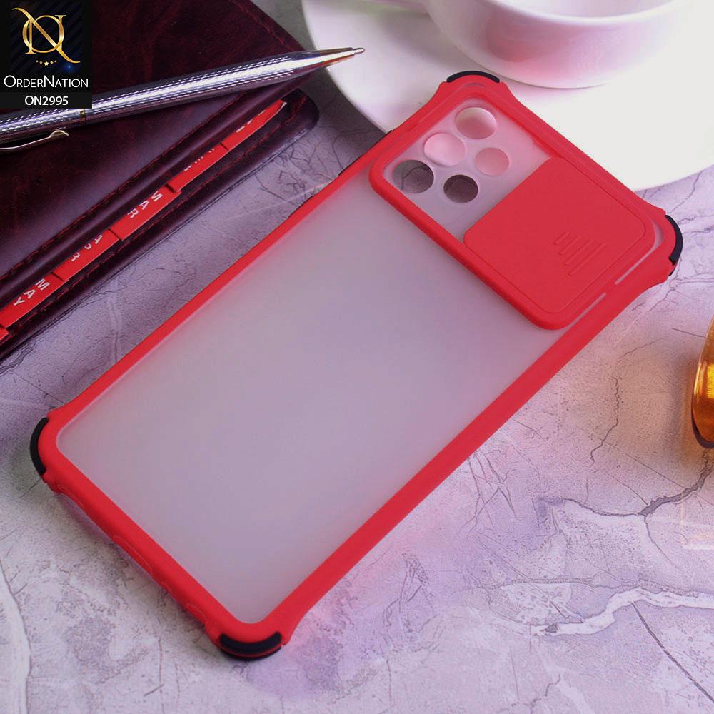 Samsung Galaxy A72 Cover - Red - Shockproof Bumper Color Border Semi Transparent Camera Slide Protection Case