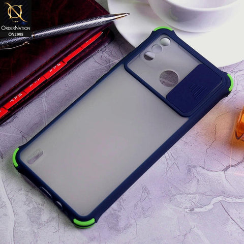 Tecno Spark 6 Go Cover - Blue - Shockproof Bumper Color Border Semi Transparent Camera Slide Protection Case