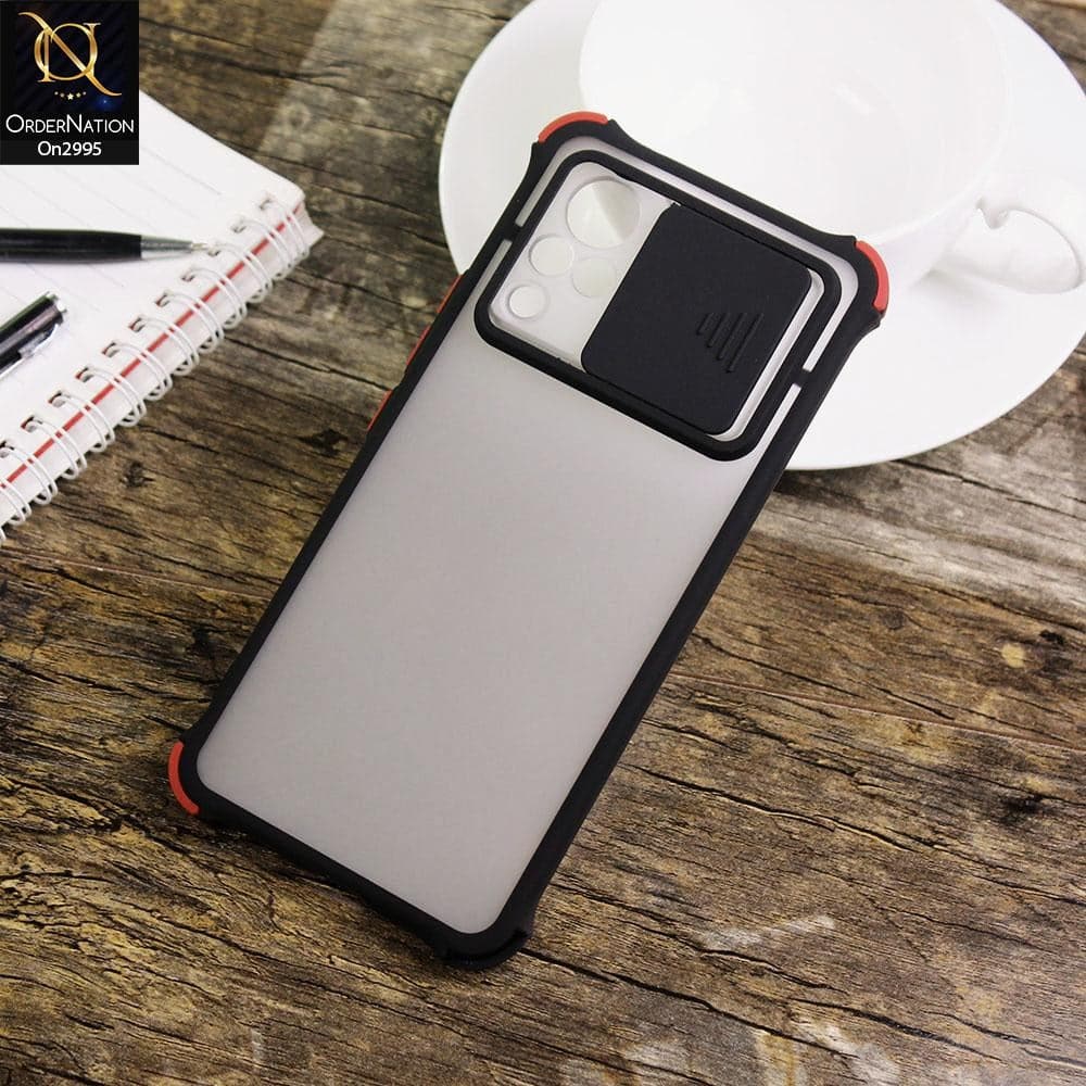 Vivo V21 - Black - Shockproof Bumper Color Border Semi Transparent Camera Slide Protection Case