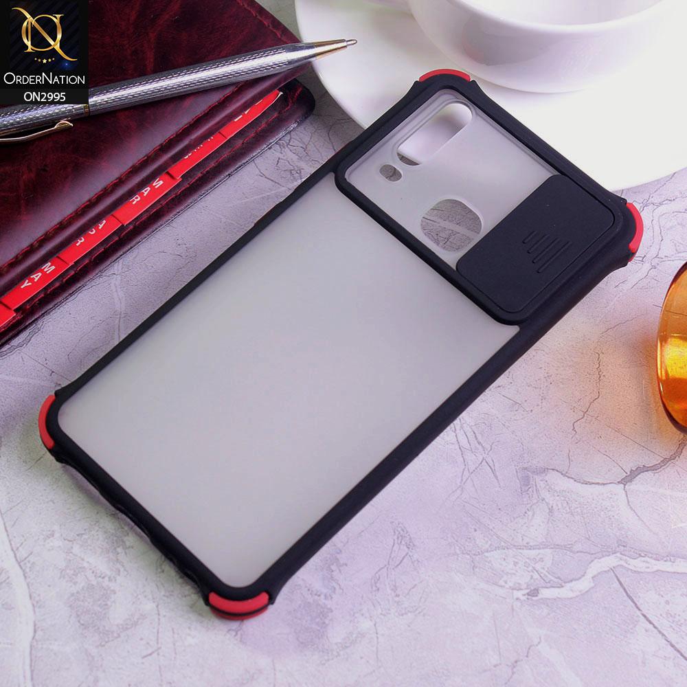 Vivo Y12 Cover - Black - Shockproof Bumper Color Border Semi Transparent Camera Slide Protection Case