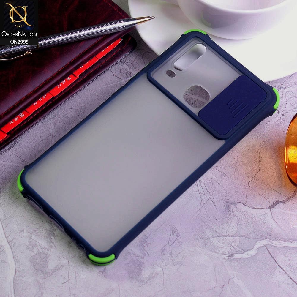 Vivo Y15 Cover - Blue - Shockproof Bumper Color Border Semi Transparent Camera Slide Protection Case