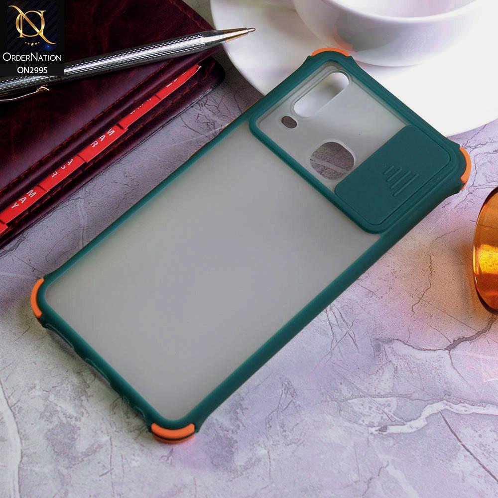 Vivo Y12 Cover - Dark Green - Shockproof Bumper Color Border Semi Transparent Camera Slide Protection Case