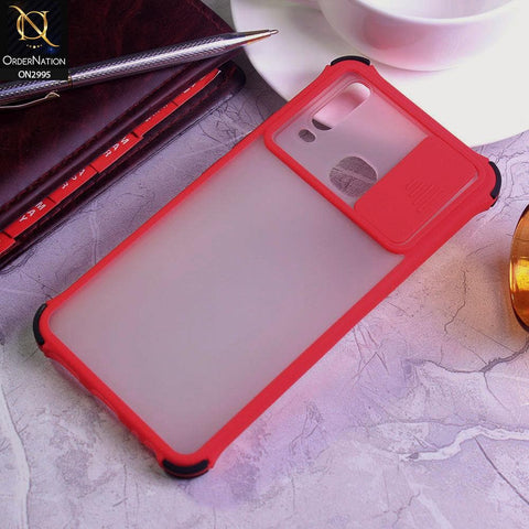 Vivo Y12 Cover - Red - Shockproof Bumper Color Border Semi Transparent Camera Slide Protection Case