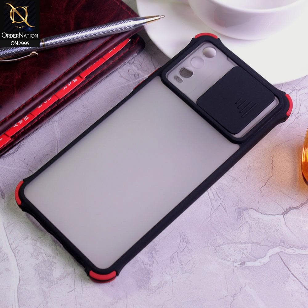 Vivo Y20 Cover - Black - Shockproof Bumper Color Border Semi Transparent Camera Slide Protection Case