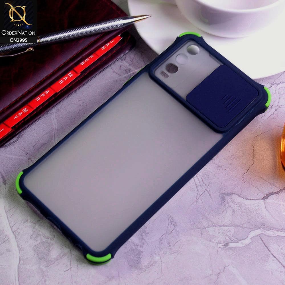 Vivo Y20i Cover - Blue - Shockproof Bumper Color Border Semi Transparent Camera Slide Protection Case