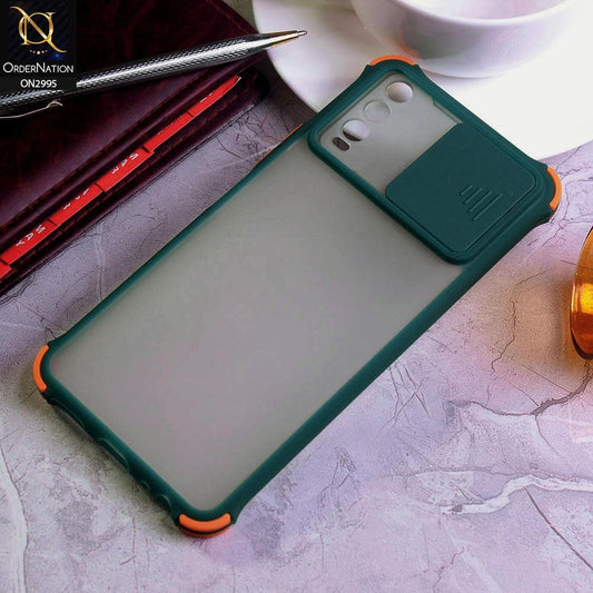 Vivo Y20i Cover - Dark Green - Shockproof Bumper Color Border Semi Transparent Camera Slide Protection Case