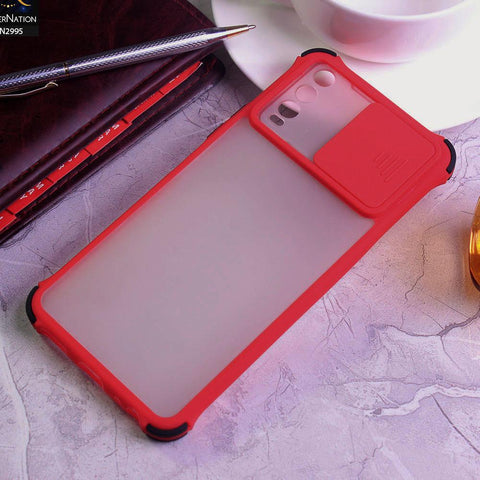 Vivo Y11s Cover - Red - Shockproof Bumper Color Border Semi Transparent Camera Slide Protection Case