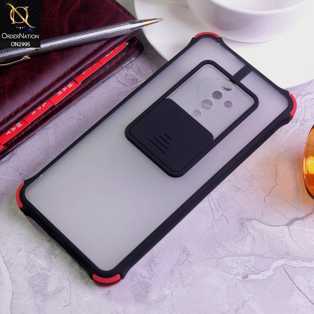 Vivo Y51 Cover - Black - Shockproof Bumper Color Border Semi Transparent Camera Slide Protection Case