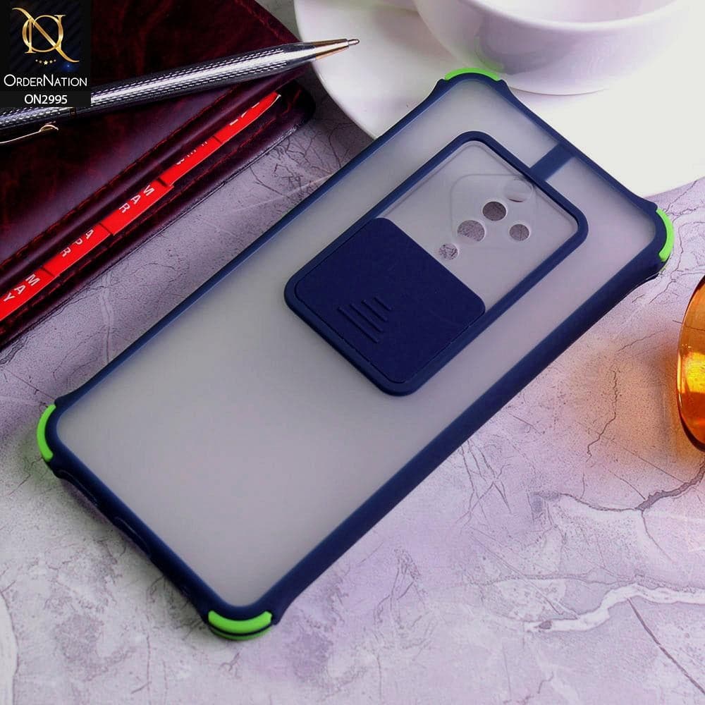 Vivo Y51 Cover - Blue - Shockproof Bumper Color Border Semi Transparent Camera Slide Protection Case
