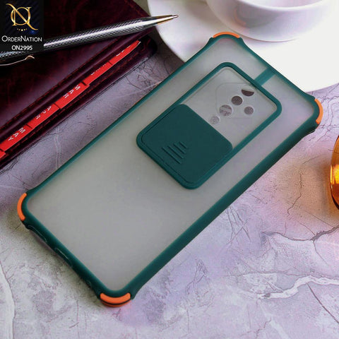 Vivo Y51 Cover - Dark Green - Shockproof Bumper Color Border Semi Transparent Camera Slide Protection Case