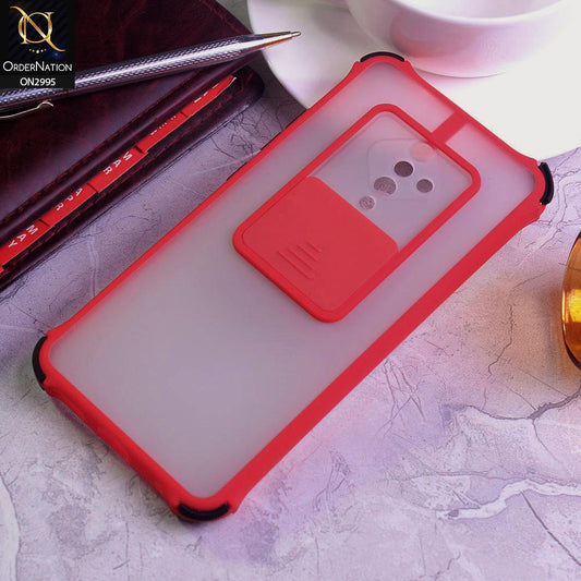 Vivo Y51 Cover - Red - Shockproof Bumper Color Border Semi Transparent Camera Slide Protection Case