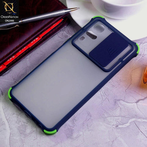 Vivo Y51a Cover - Blue - Shockproof Bumper Color Border Semi Transparent Camera Slide Protection Case