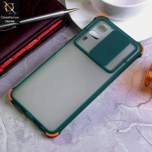 Vivo Y51 (2020 December) Cover - Dark Green - Shockproof Bumper Color Border Semi Transparent Camera Slide Protection Case