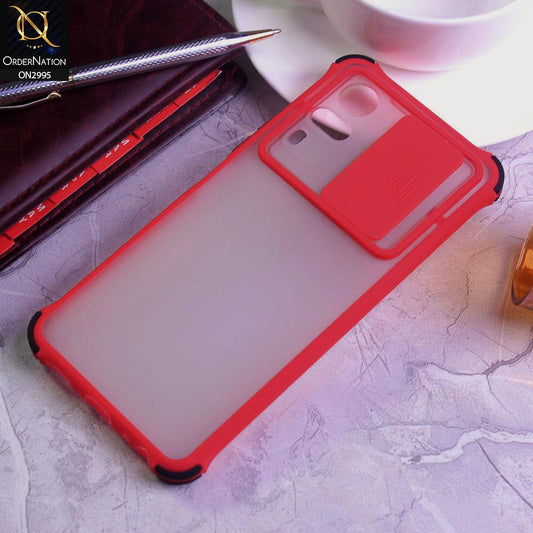 Vivo Y51 (2020 December) Cover - Red - Shockproof Bumper Color Border Semi Transparent Camera Slide Protection Case