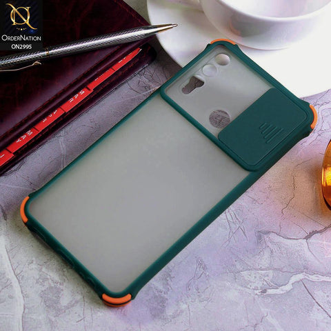 Huawei Y9 Prime 2019 Cover - Dark Green - Shockproof Bumper Color Border Semi Transparent Camera Slide Protection Case