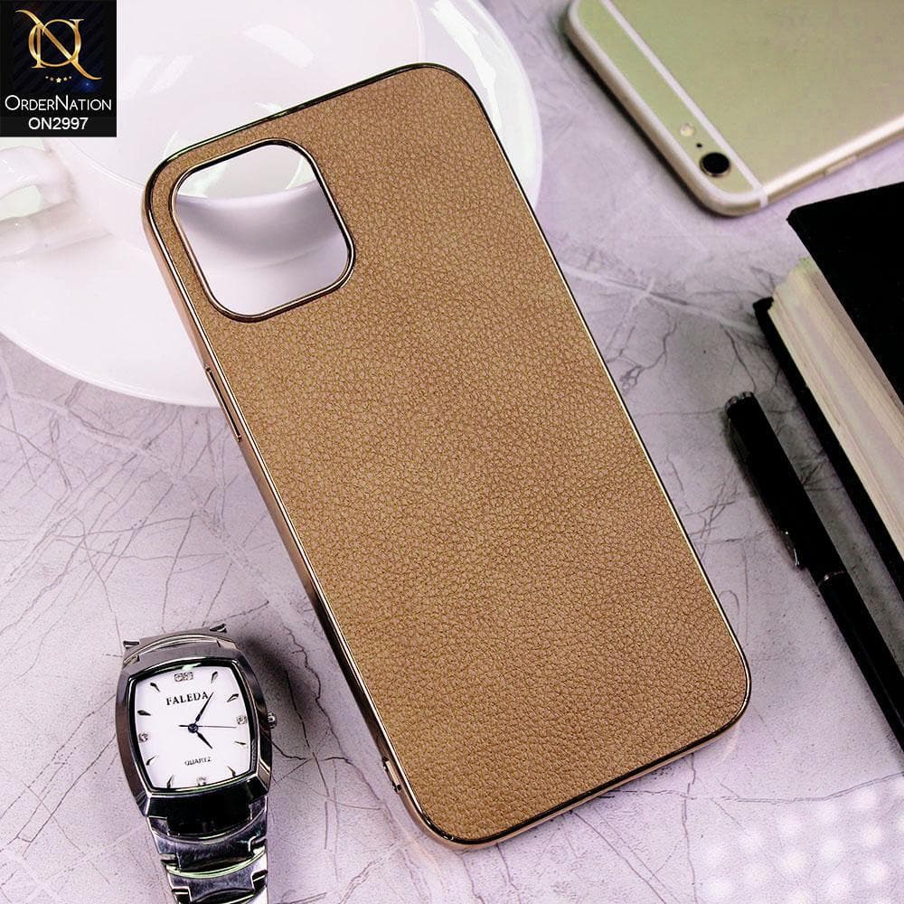 iPhone 11 Pro Max Cover - Brown - TPU Bumper Premium Leather Case