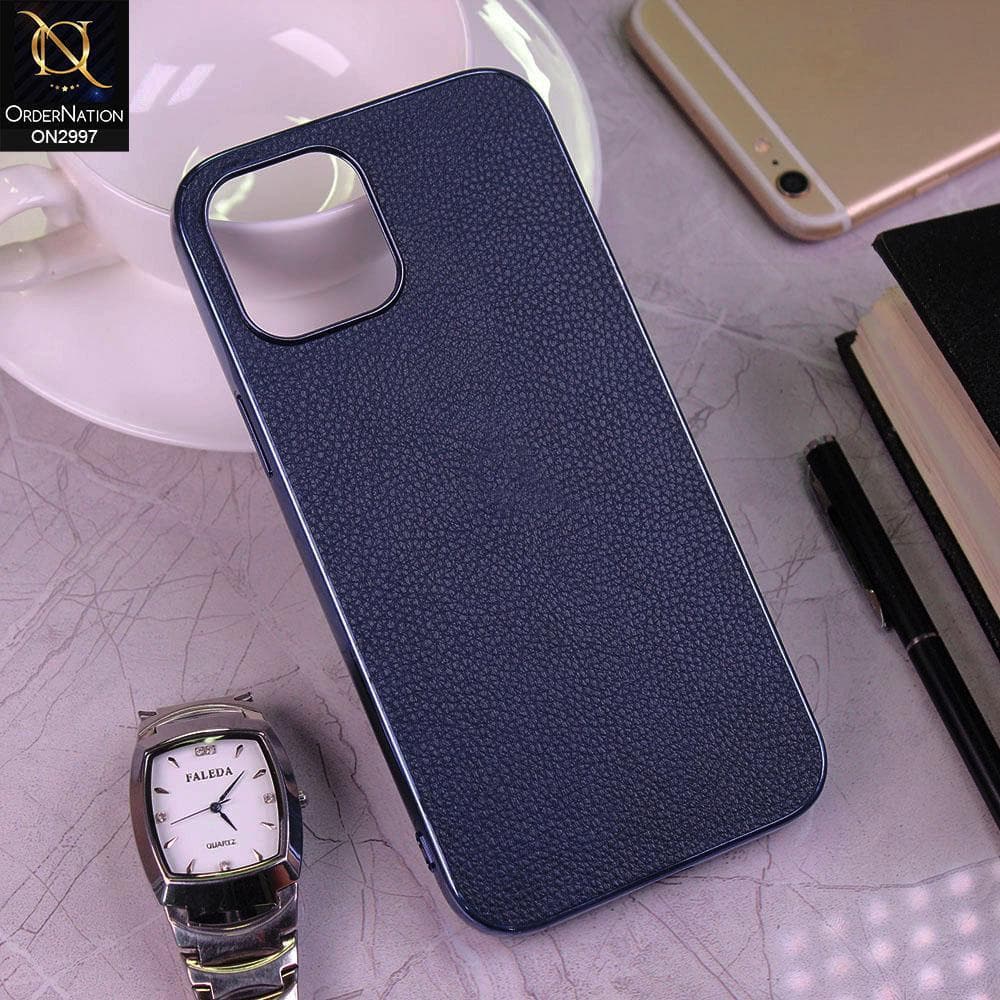 iPhone 12 Pro Max Cover - Blue - TPU Bumper Premium Leather Case