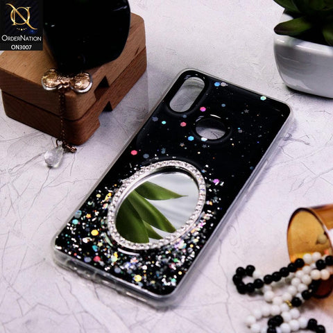 Samsung Galaxy A10s Cover - Black - RhineStone Design Oval Mirror Soft Case - Glitter Does Not Move