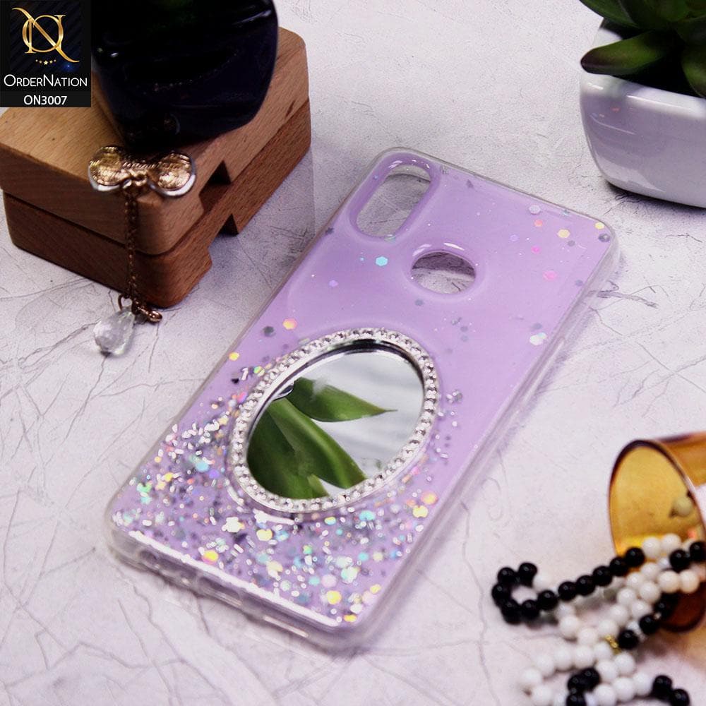 Samsung Galaxy A10s Cover - Purple - RhineStone Design Oval Mirror Soft Case - Glitter Does Not Move