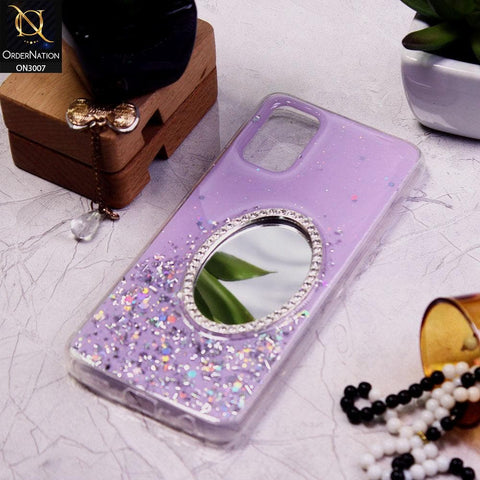 Oppo A92 Cover - Purple - RhineStone Design Oval Mirror Soft Case - Glitter Does Not Move