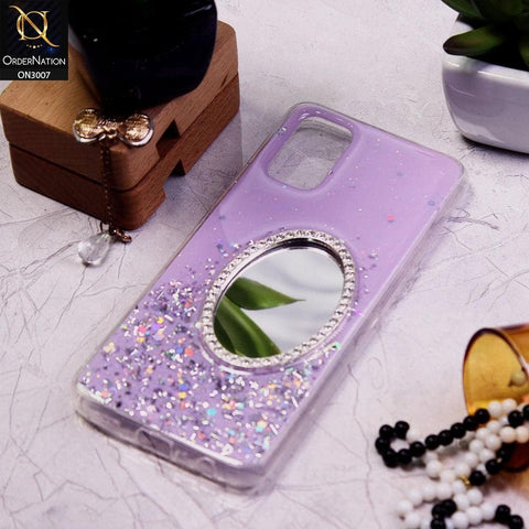 Oppo A52 Cover - Purple - RhineStone Design Oval Mirror Soft Case - Glitter Does Not Move