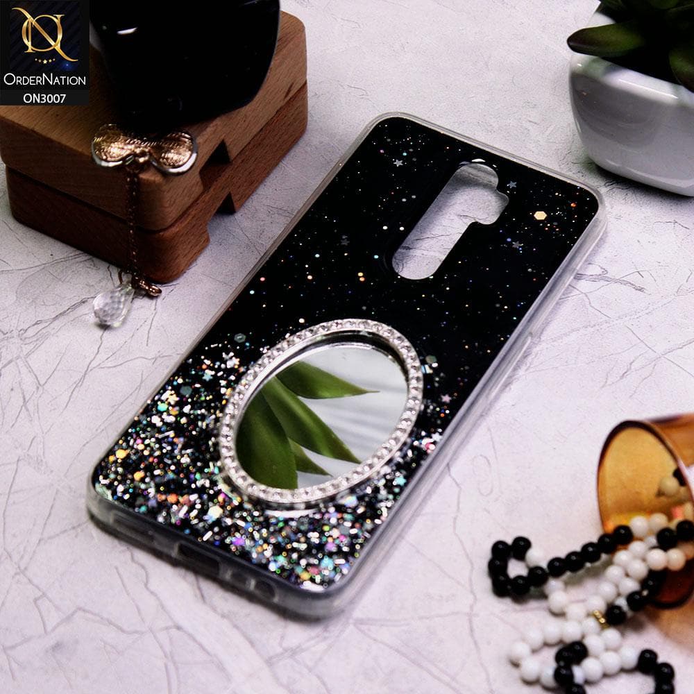 Oppo A5 2020 Cover - Black - RhineStone Design Oval Mirror Soft Case - Glitter Does Not Move
