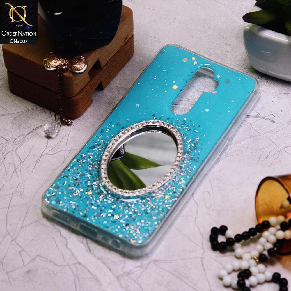 Oppo A9 2020 Cover - Blue - RhineStone Design Oval Mirror Soft Case - Glitter Does Not Move