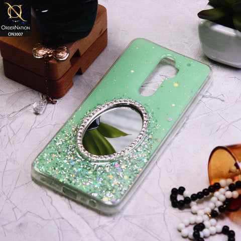 Oppo A9 2020 Cover - Green - RhineStone Design Oval Mirror Soft Case - Glitter Does Not Move
