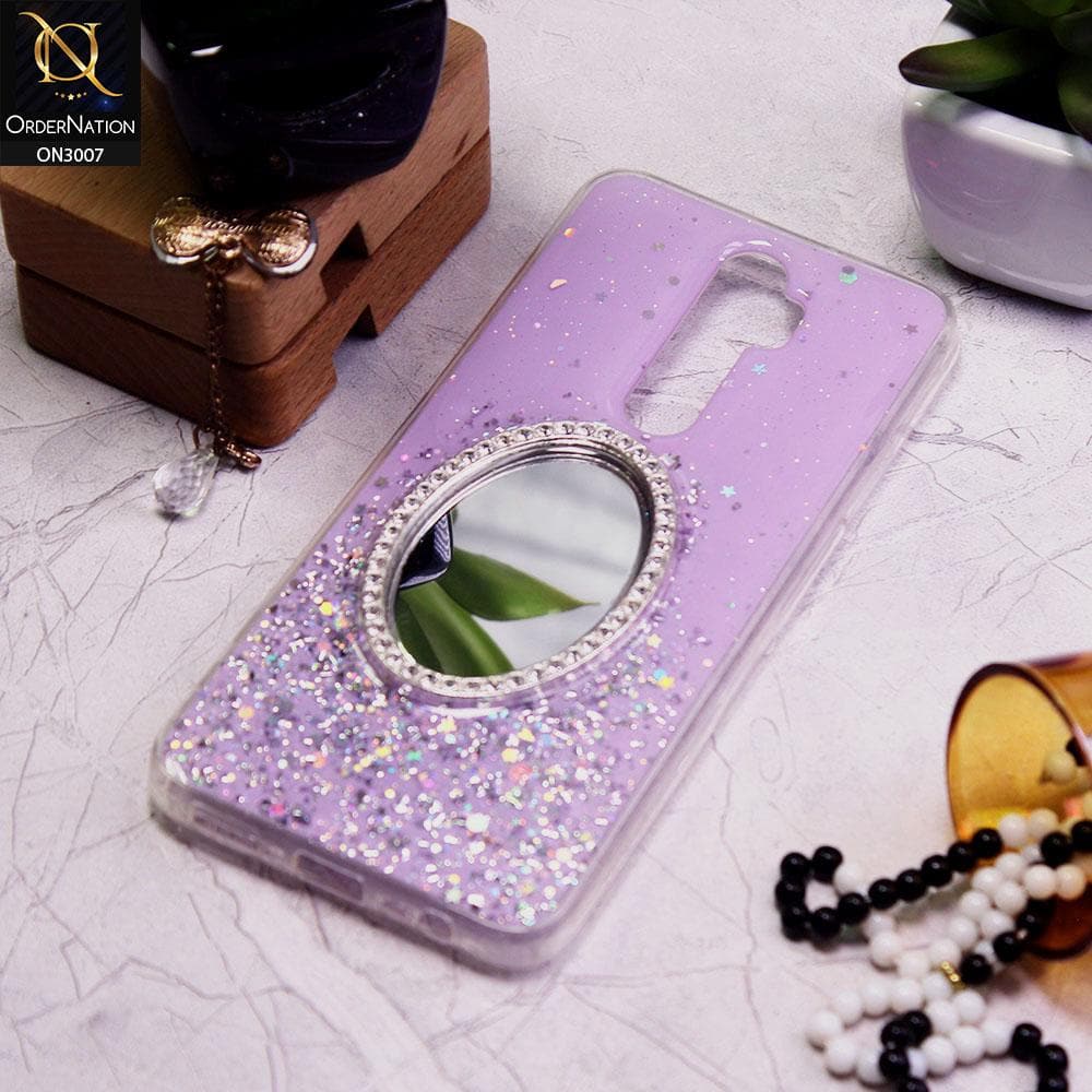 Oppo A9 2020 Cover - Purple - RhineStone Design Oval Mirror Soft Case - Glitter Does Not Move