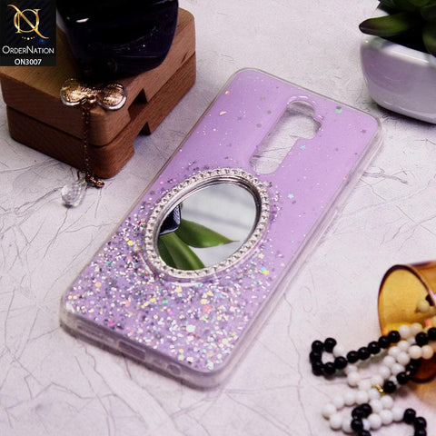 Oppo A5 2020 Cover - Purple - RhineStone Design Oval Mirror Soft Case - Glitter Does Not Move
