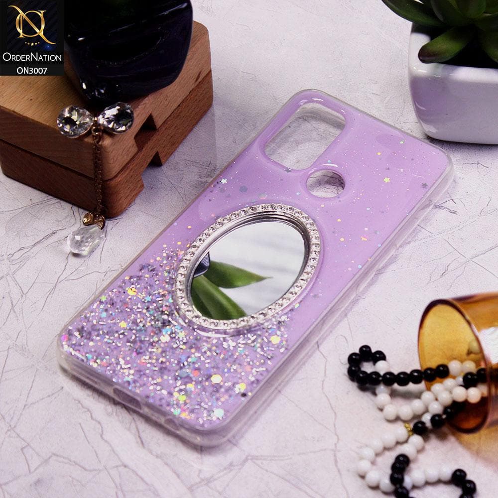 Oppo A53s Cover - Purple - RhineStone Design Oval Mirror Soft Case - Glitter Does Not Move