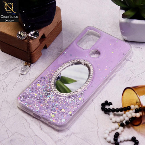 Oppo A53 Cover - Purple - RhineStone Design Oval Mirror Soft Case - Glitter Does Not Move