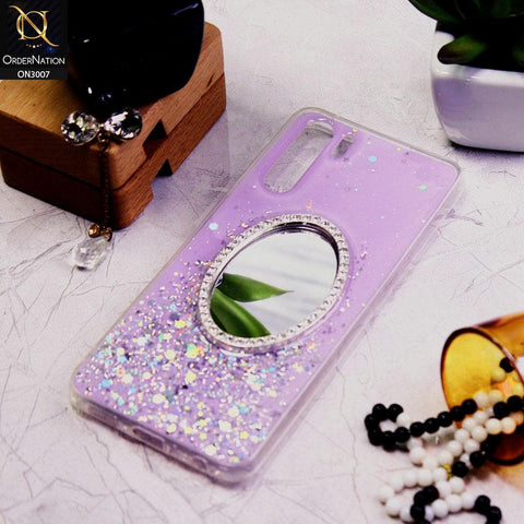 Oppo A91 Cover - Purple - RhineStone Design Oval Mirror Soft Case - Glitter Does Not Move