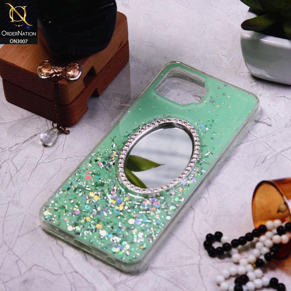 Oppo A73 Cover - Green - RhineStone Design Oval Mirror Soft Case - Glitter Does Not Move