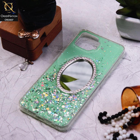 Oppo A73 Cover - Green - RhineStone Design Oval Mirror Soft Case - Glitter Does Not Move