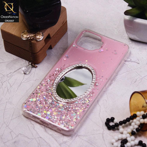 Oppo F17 Cover - Pink - RhineStone Design Oval Mirror Soft Case - Glitter Does Not Move