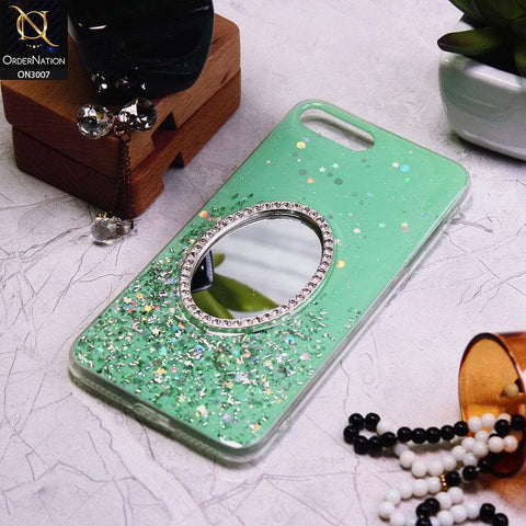 iPhone 8 Plus / 7 Plus Cover - Green - RhineStone Design Oval Mirror Soft Case - Glitter Does Not Move
