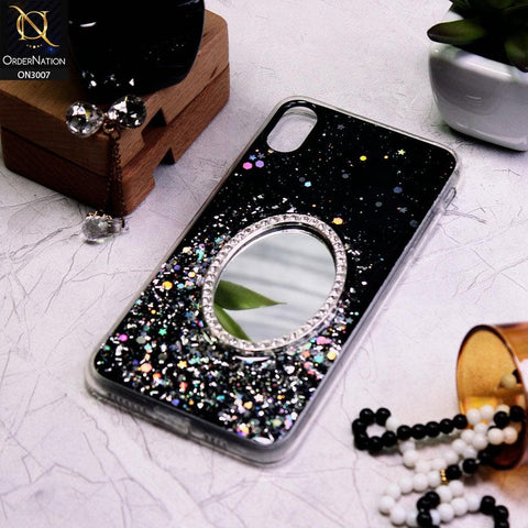 iPhone XS Max Cover - Black - RhineStone Design Oval Mirror Soft Case - Glitter Does Not Move