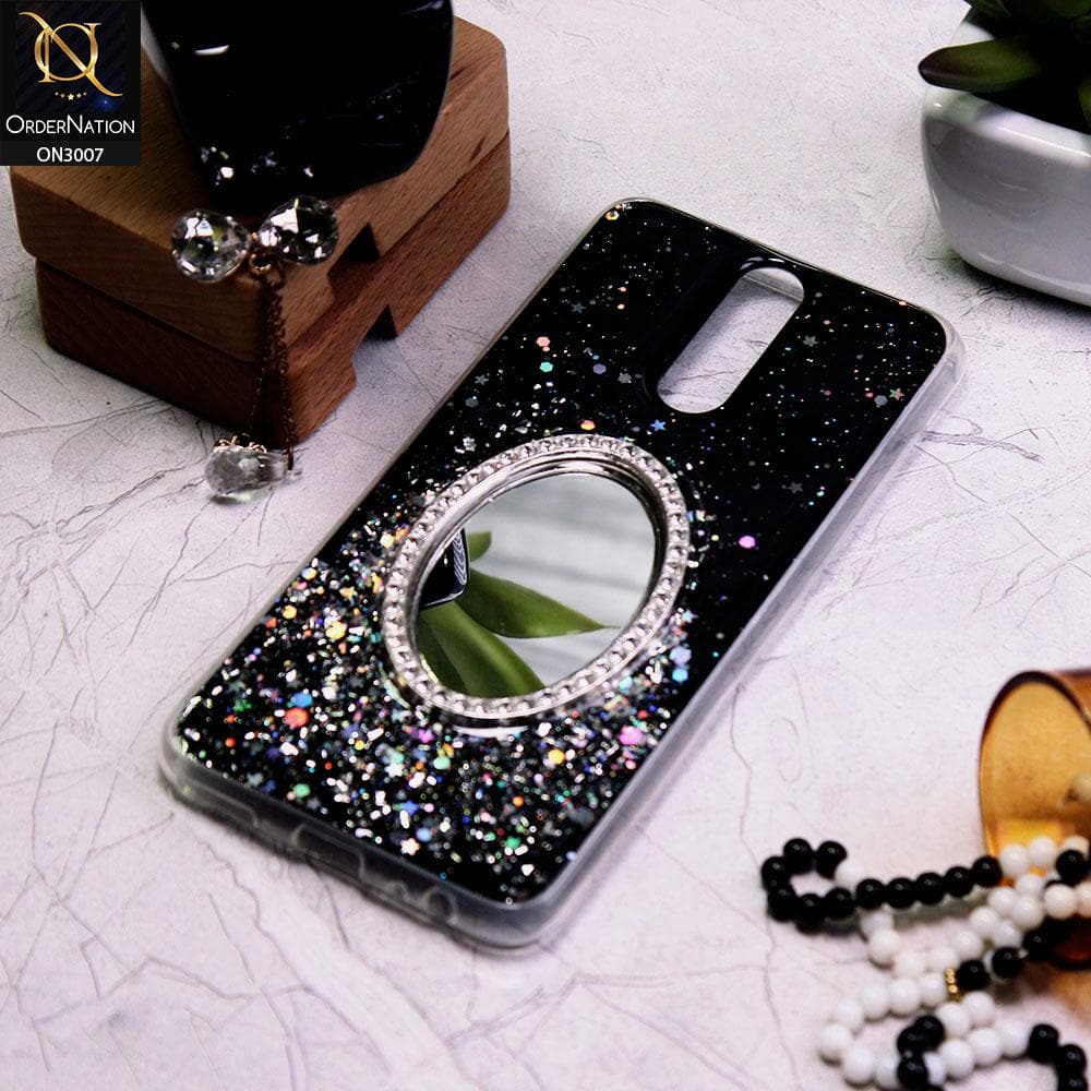 Huawei Mate 10 Lite Cover - Black - RhineStone Design Oval Mirror Soft Case - Glitter Does Not Move