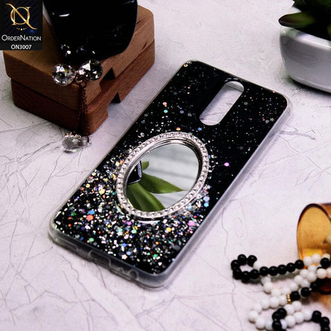 Huawei Mate 10 Lite Cover - Black - RhineStone Design Oval Mirror Soft Case - Glitter Does Not Move