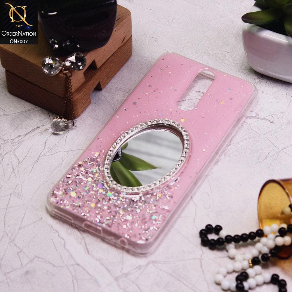 Huawei Mate 10 Lite Cover - Pink - RhineStone Design Oval Mirror Soft Case - Glitter Does Not Move