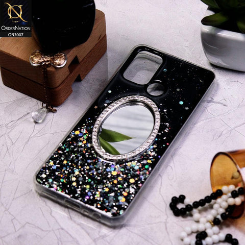 Realme 7i Cover - Black - RhineStone Design Oval Mirror Soft Case - Glitter Does Not Move