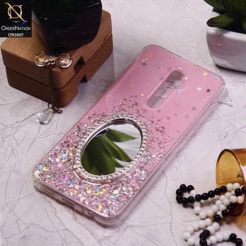 Oppo Reno 2Z Cover - Pink - RhineStone Design Oval Mirror Soft Case - Glitter Does Not Move