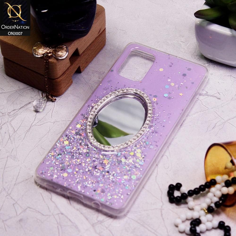 Samsung Galaxy A31 Cover - Purple - RhineStone Design Oval Mirror Soft Case - Glitter Does Not Move