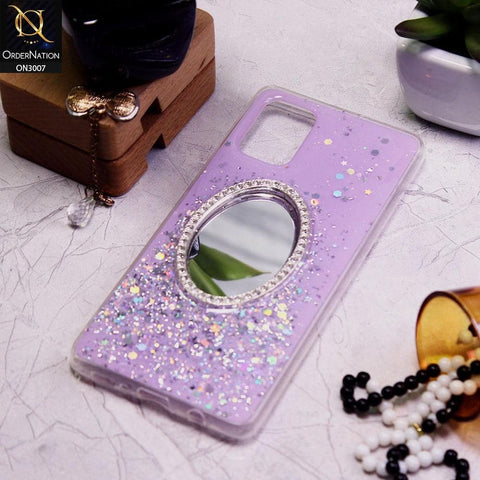 Samsung Galaxy A31 Cover - Purple - RhineStone Design Oval Mirror Soft Case - Glitter Does Not Move