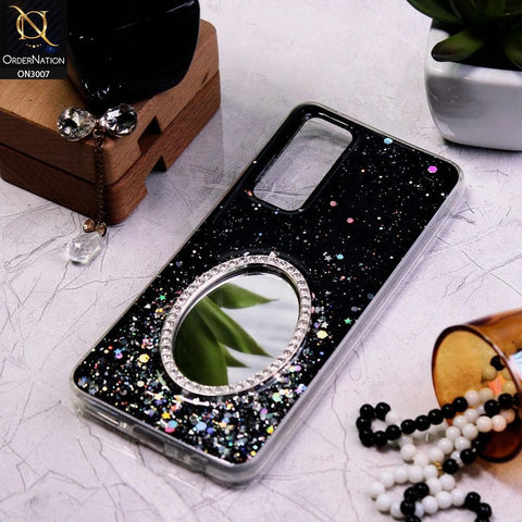 Vivo V20 SE Cover - Black - RhineStone Design Oval Mirror Soft Case - Glitter Does Not Move