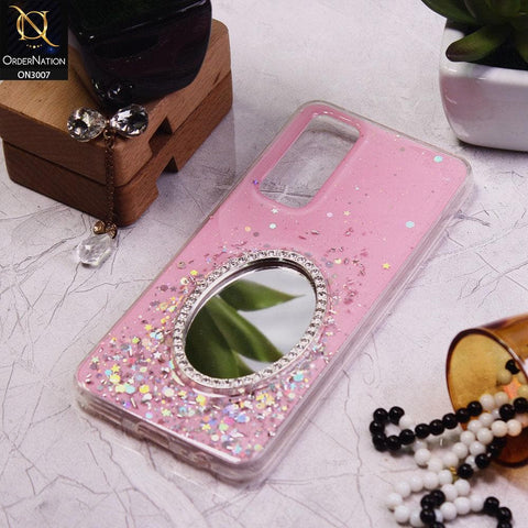 Vivo V20 SE Cover - Pink - RhineStone Design Oval Mirror Soft Case - Glitter Does Not Move